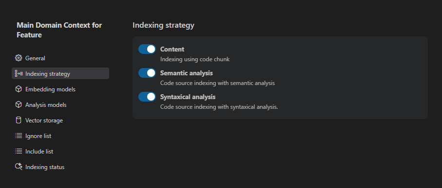 Indexing strategy settings